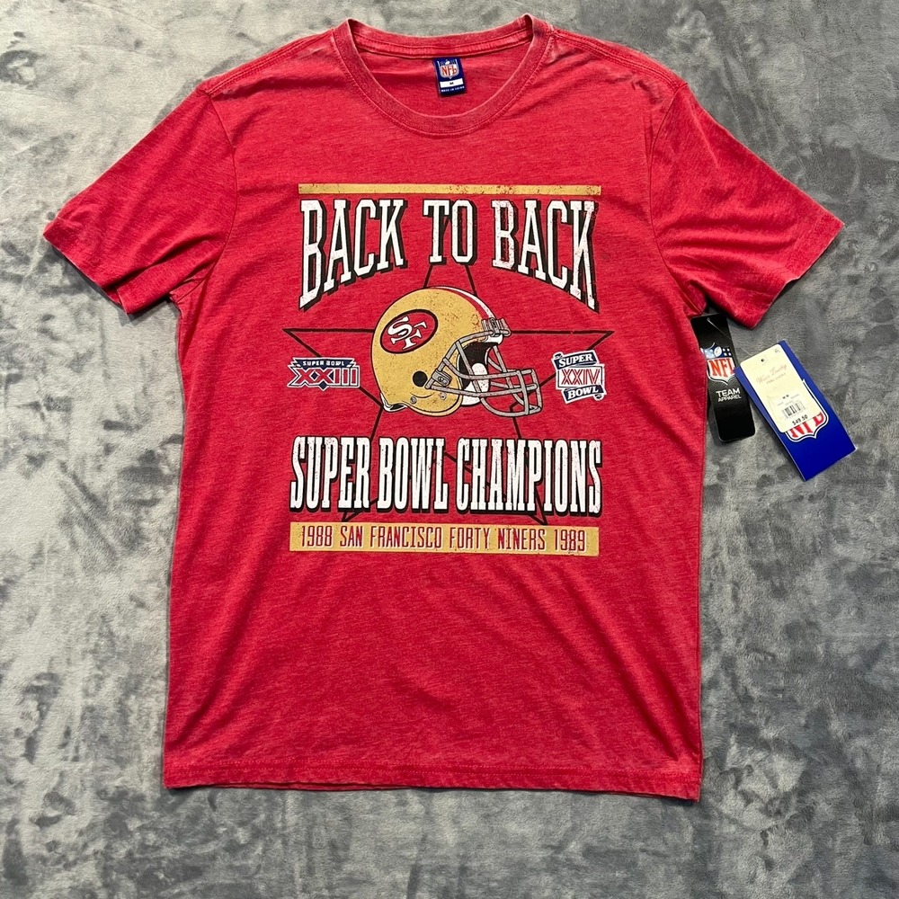 San Francisco 49ers Back to Back Super Bowl Champions T-Shirt NFL Medium Red NWT